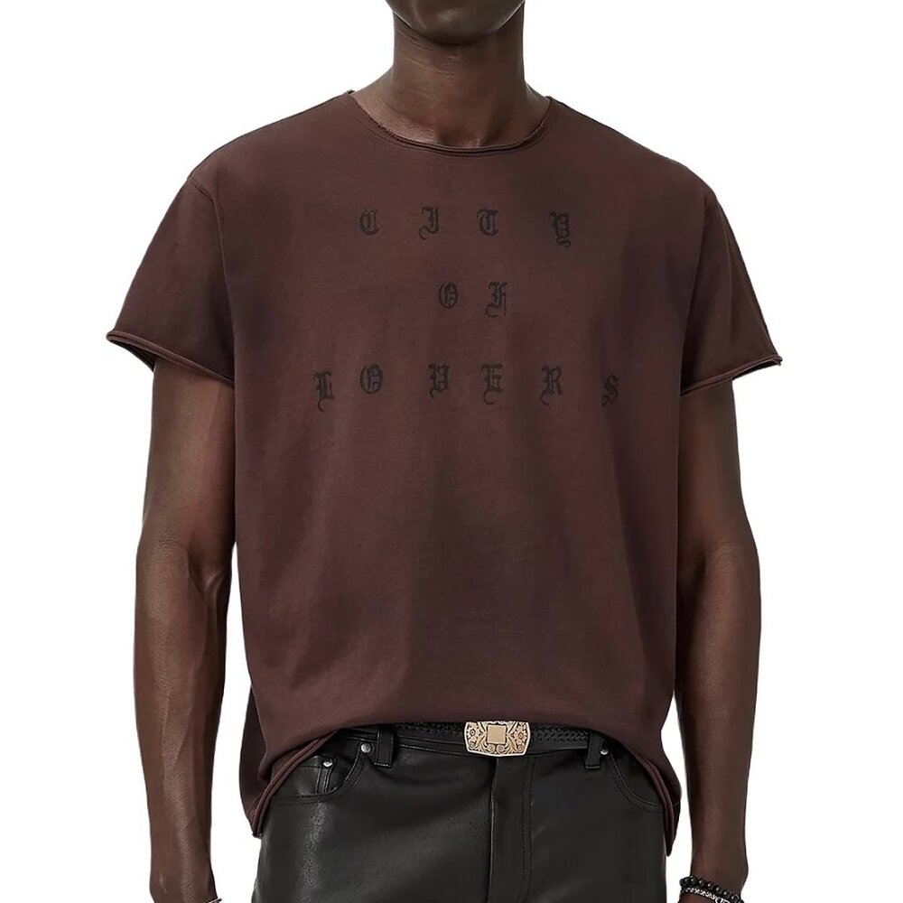 John Varvatos Men's City of Lovers Goth Graphic Crew T-Shirt Relaxed Fit Merlot